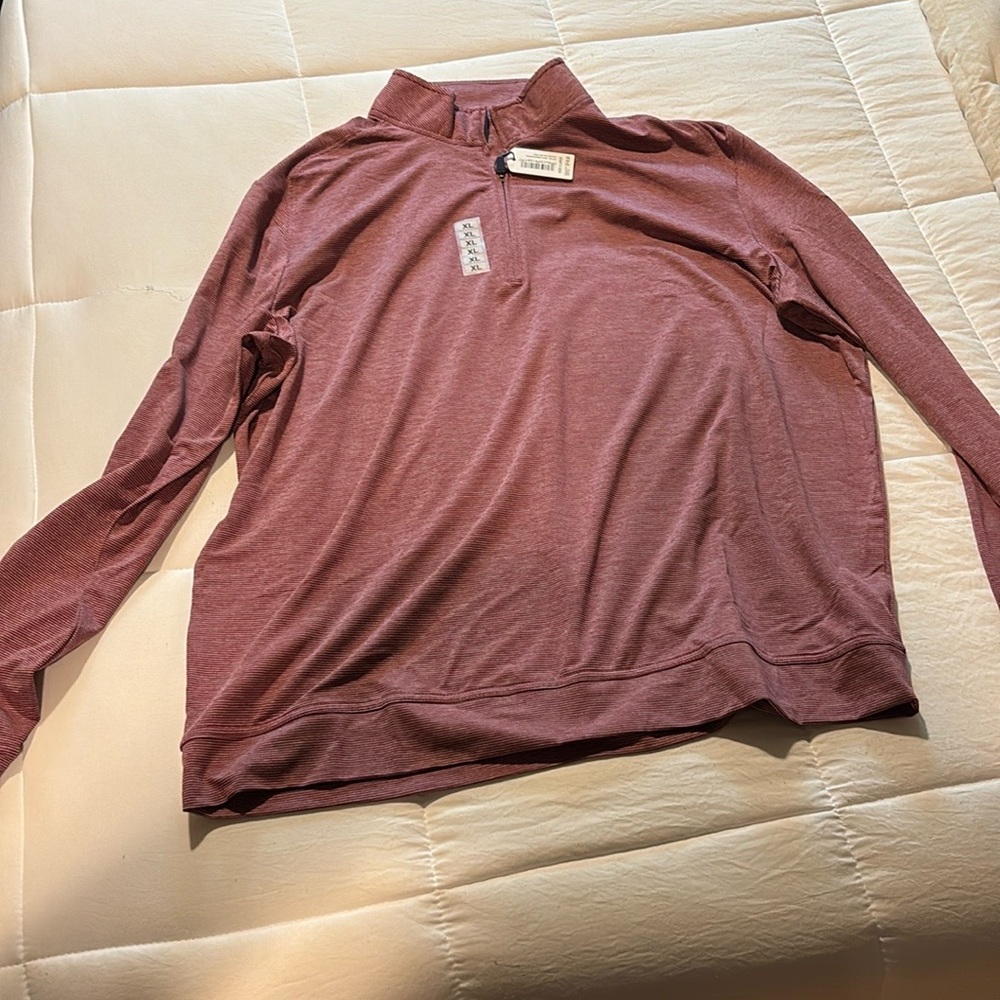 Men’s Johnnie-O Hybrid Performance Quarter Zip-size XL-red/white stripes